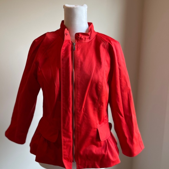 Kenneth Cole Sleek Fitted 3/4 Length Sleeve Jacket Brilliant Red/Orange - Picture 2 of 12